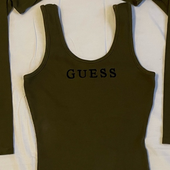 Guess Olive Green Ribbed Bodysuit and Crop Top Set - Picture 9 of 14